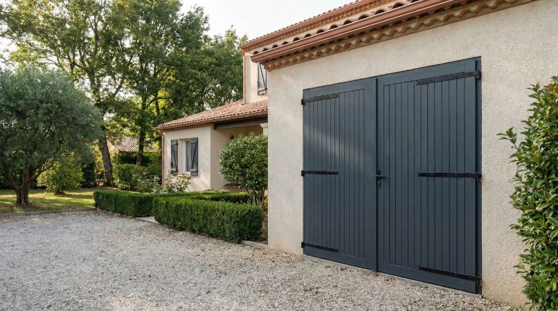 Porte de garage battante grise